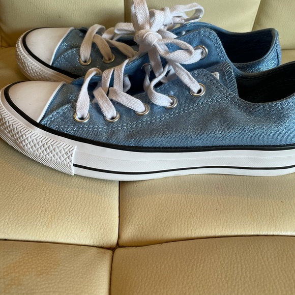 Ladies Blue Shimmer Converse - Picture 2 of 5